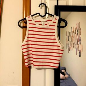 H&M cropped tank red and white stripes